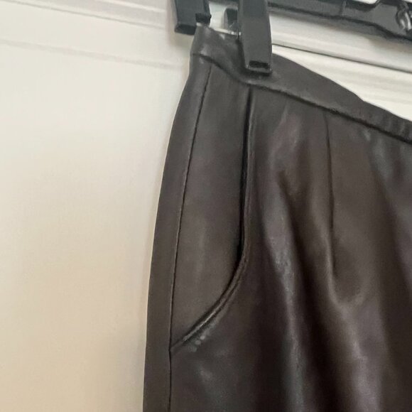 Vintage Lord & Taylor Brown 100% Leather Pants Classic Straight Leg Size 6P - Picture 5 of 12